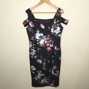 En Focus Floral Metallic Dress Cold Shoulder Stretch